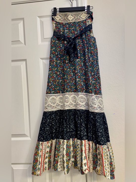 Gunne Sax Dresses & Skirts - Gunne sax size 7 black colorful mixed calico floral prairie maxi Vintage skirt